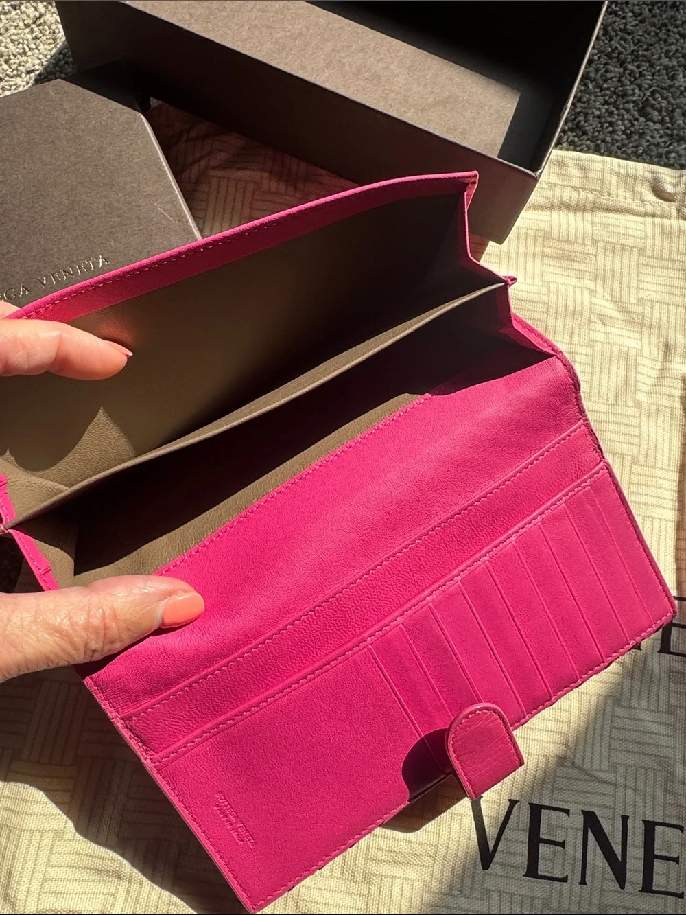 Bottega Veneta Hot Pink Intrecciato Fold-Over Wallet